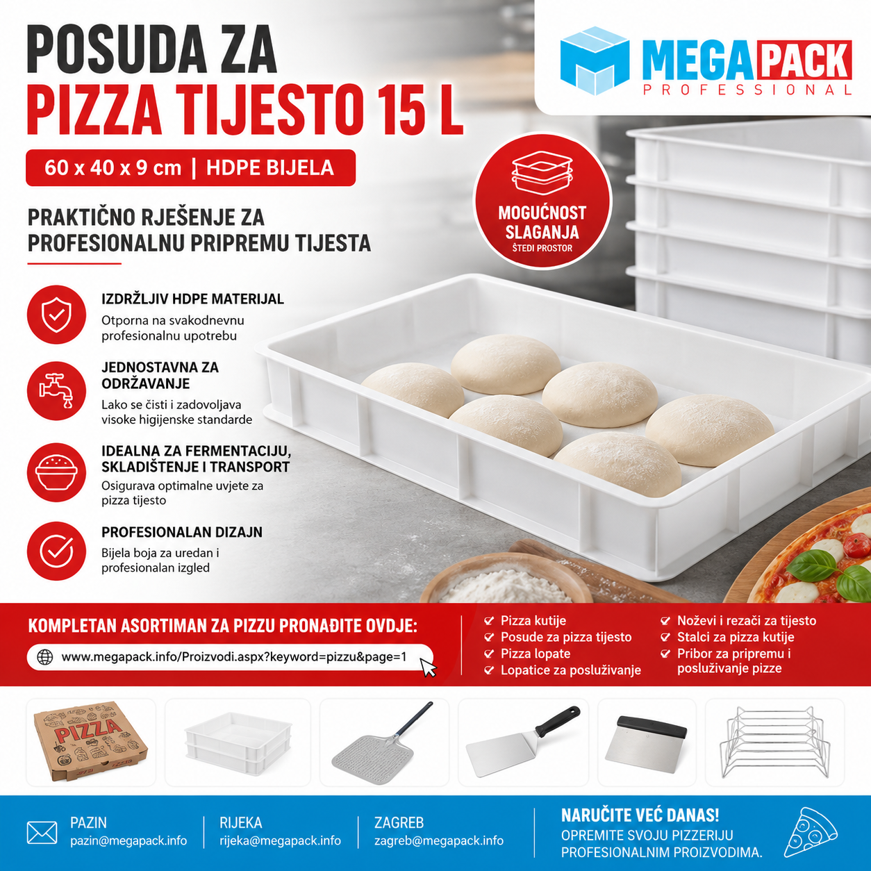 Posuda za pizza tijesto 15 L – profesionalno rješenje za pripremu i skladištenje tijesta