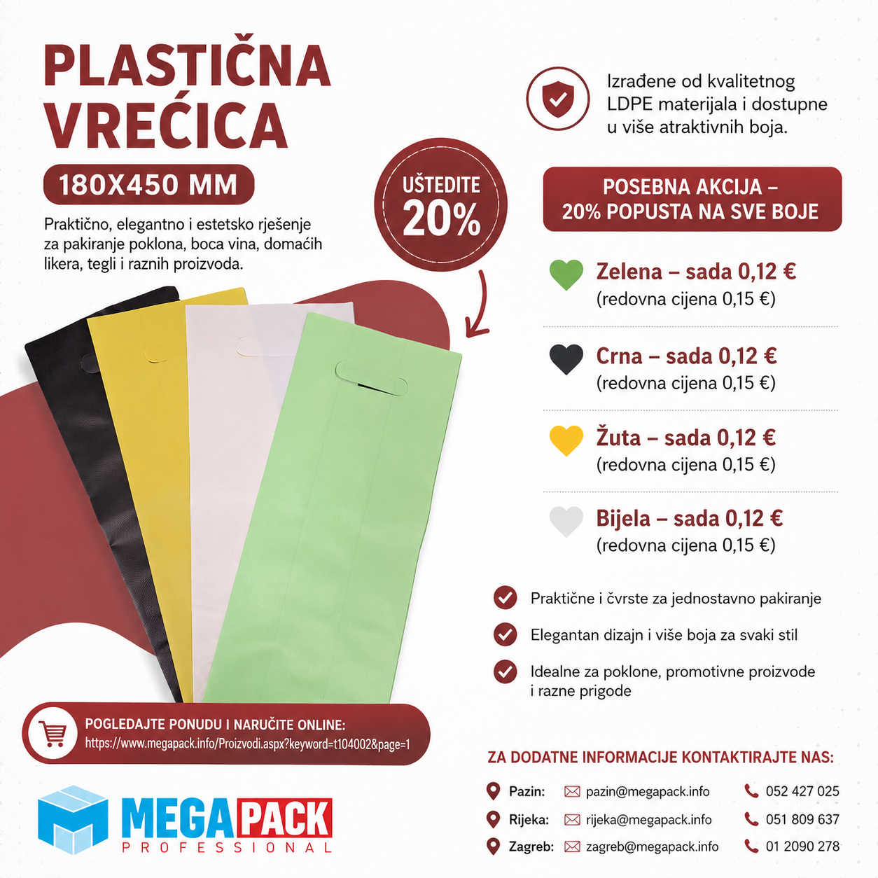 Plastične vrećice 180 × 450 mm – praktično i elegantno rješenje za pakiranje