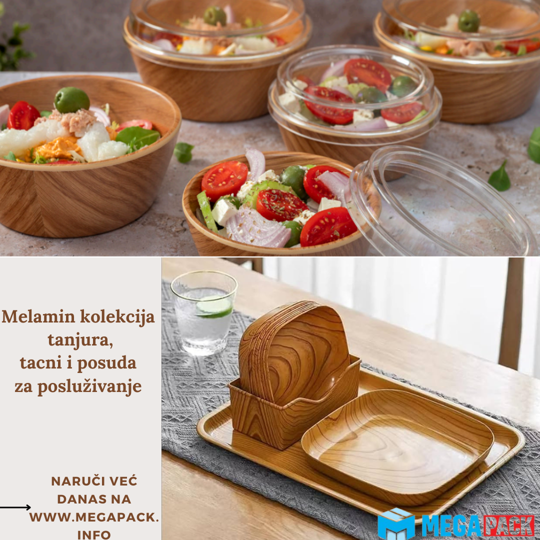 Melamin kolekcija tanjura, tacni i posuda za posluživanje