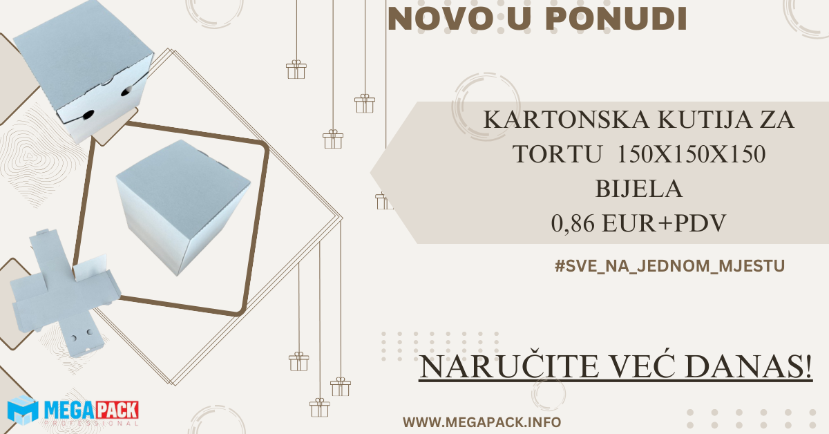 KARTONSKA KUTIJA ZA TORTU 150x150x150 BIJELA