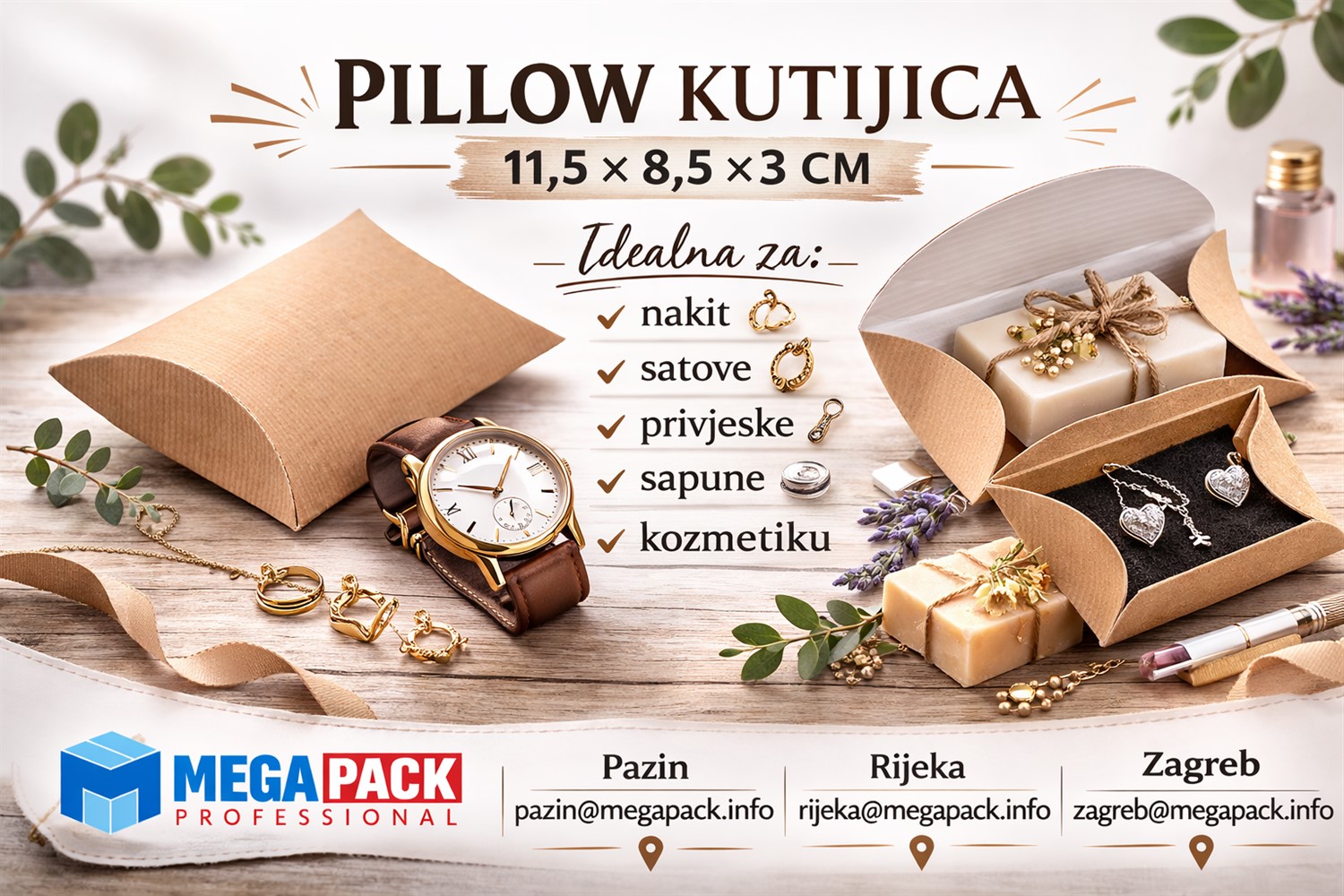 Pillow kartonska kutijica 11,5 × 8,5 × 3 cm
