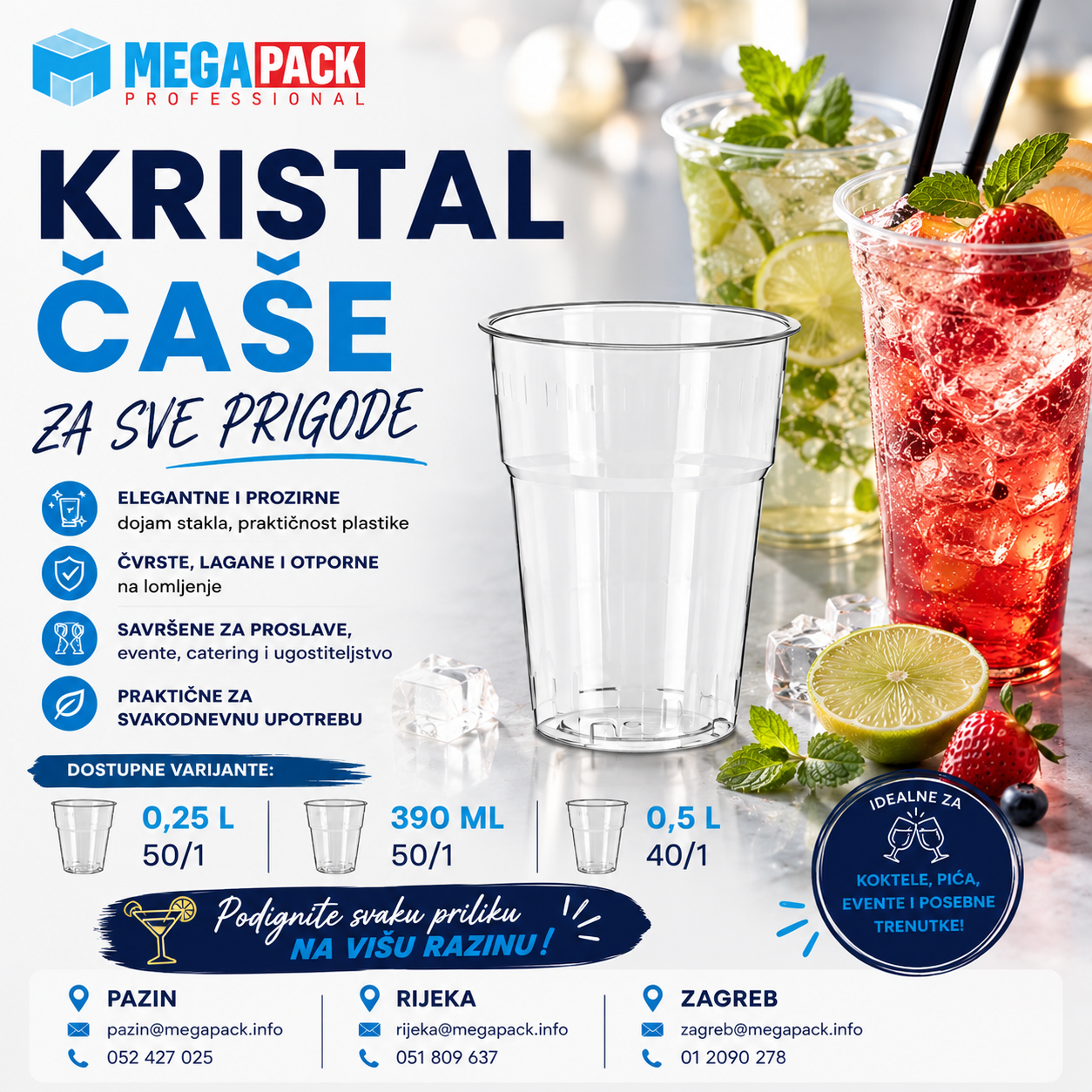 kristal plastične čaše za elegantno posluživanje pića