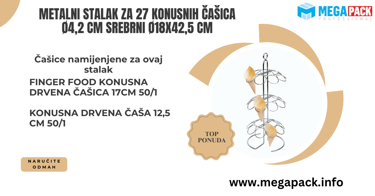 METALNI STALAK ZA 27 KONUSNIH ČAŠICA Ø4,2 CM SREBRNI Ø18x42,5 CM