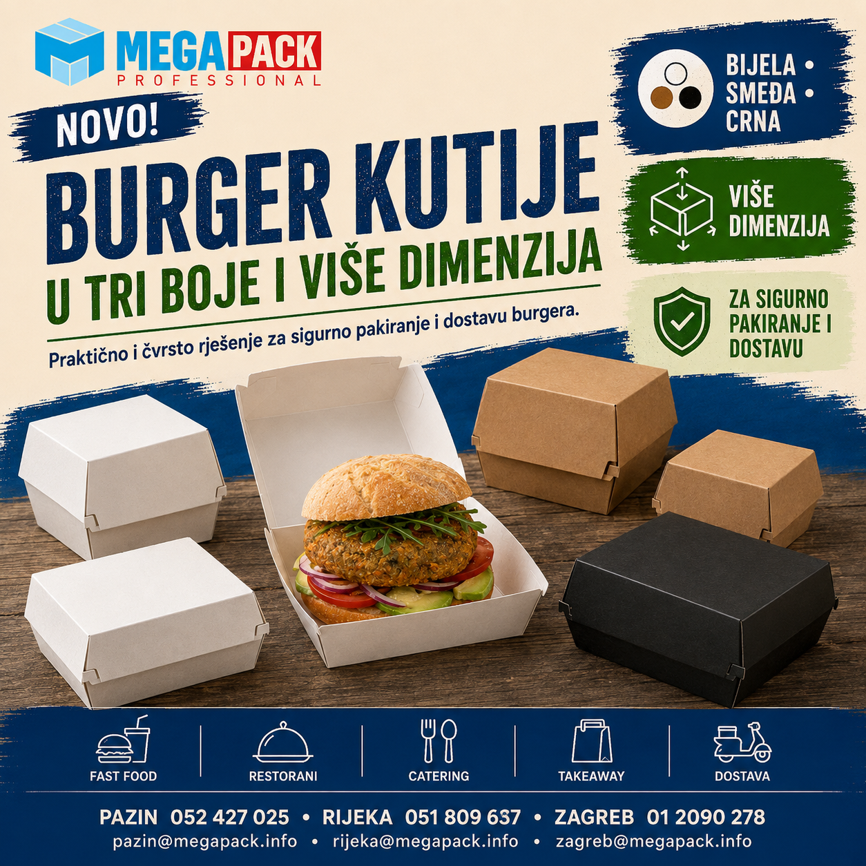 Kartonske burger kutije u više boja i dimenzija
