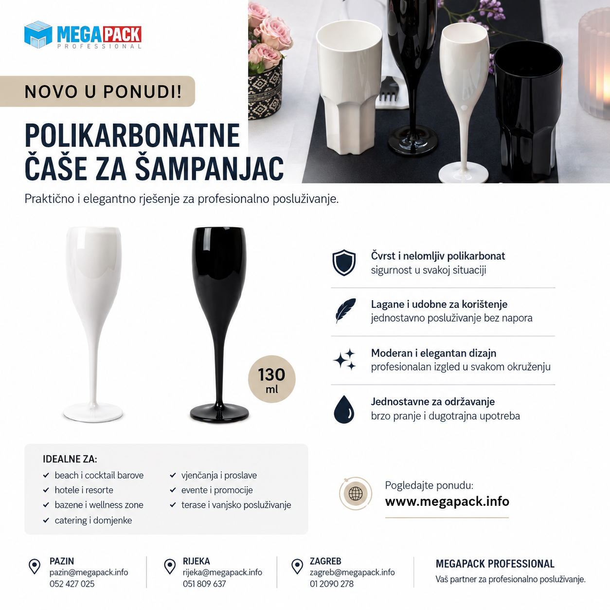 Polikarbonatne čaše za šampanjac 130 ml