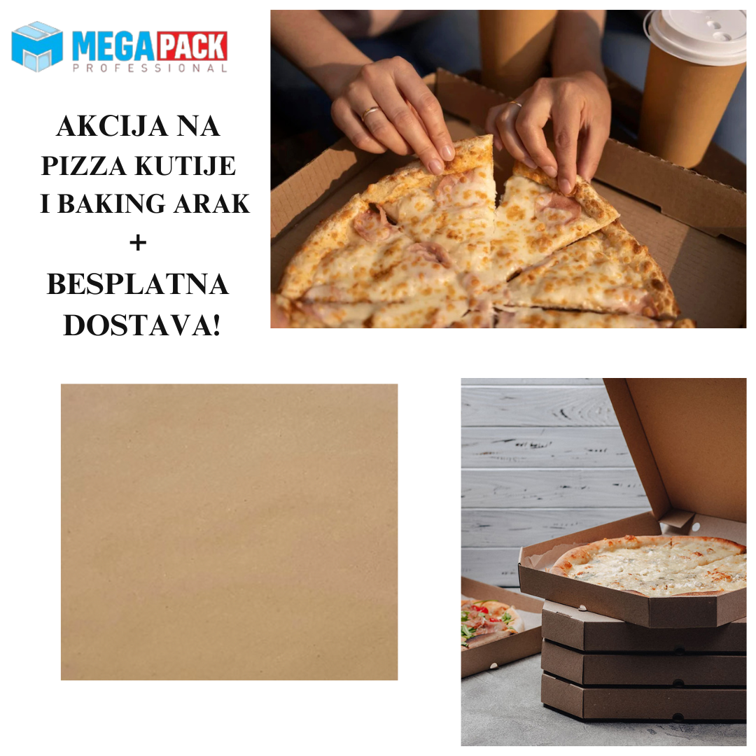 AKCIJA NA KUTIJE ZA PIZZU 32X32CM TOP CIJENA I BESPLATNA DOSTAVA + NOVO PIZZA PAPIR PODMETAČ 32X32 KRAFT BAKING ARAK 100/1