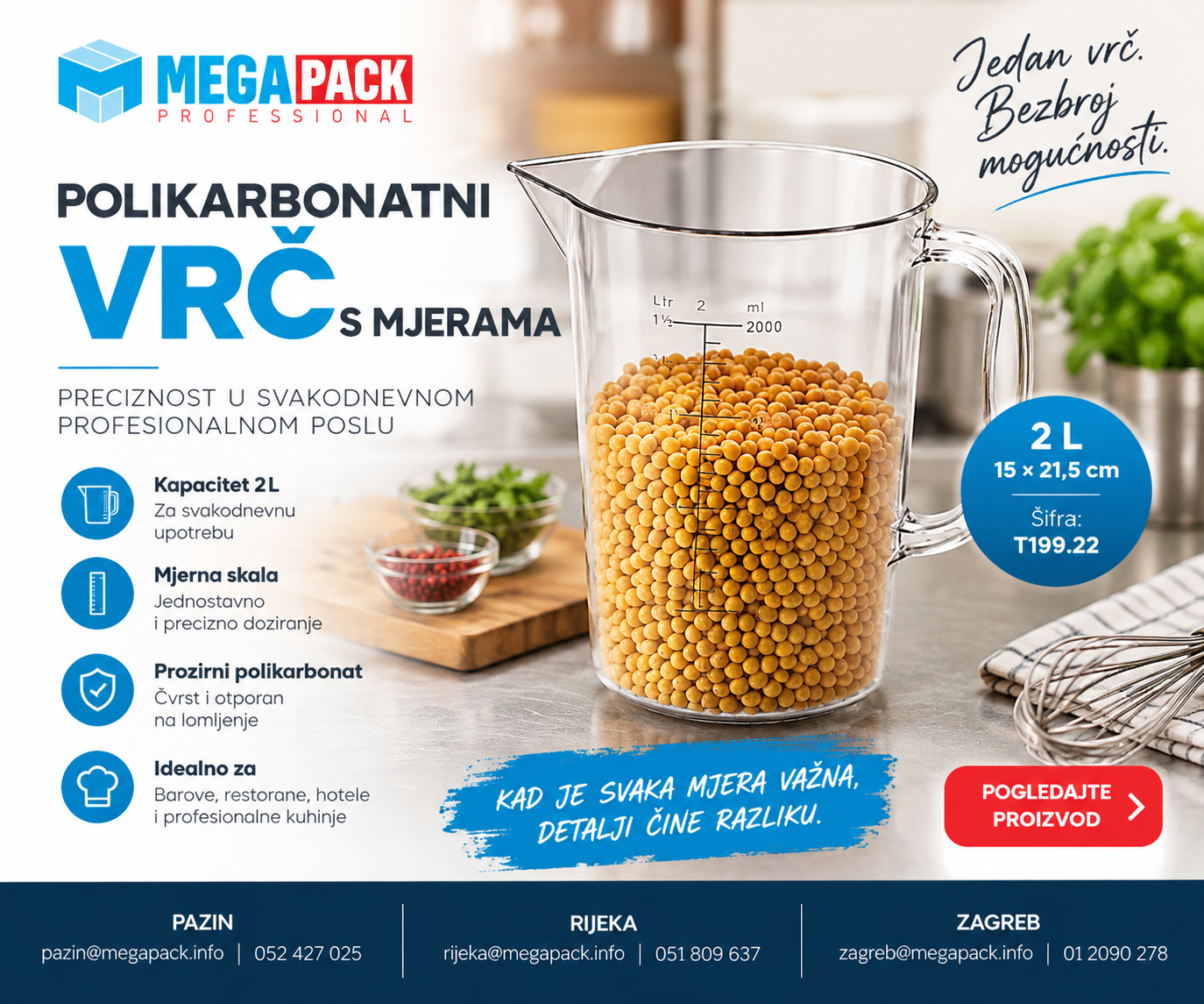 POLIKARBONATNI VRČ S MJERAMA – 2 L