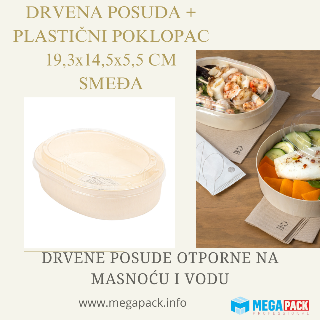 DRVENA POSUDA + PLASTIČNI POKLOPAC 19,3x14,5x5,5 CM SMEĐA