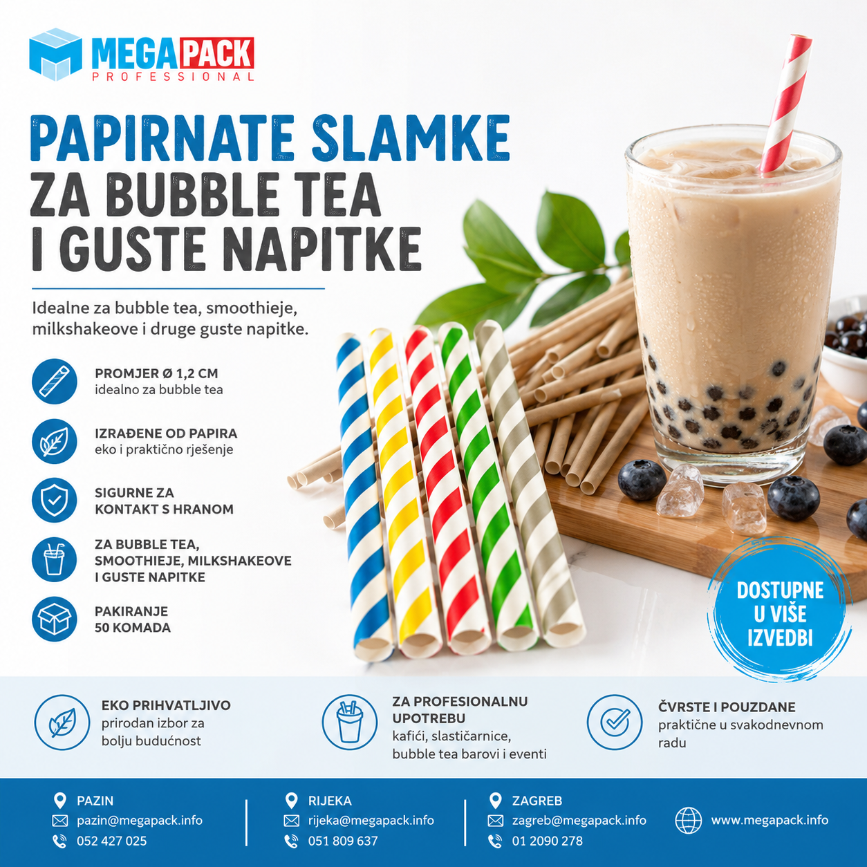 PAPIRNATE SLAMKE ZA BUBBLE TEA, SMOOTHIEJE I GUSTE NAPITKE