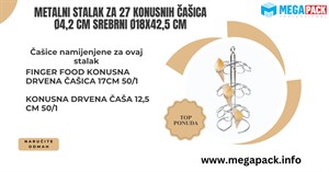 METALNI STALAK ZA 27 KONUSNIH ČAŠICA Ø4,2 CM SREBRNI Ø18x42,5 CM
