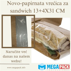 PAPIRNATA VREĆICA ZA SANDWICH S PROZOROM SMEĐA 13+4X31 CM 1000/1.