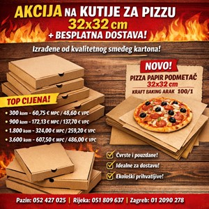 Akcija na kutije za pizzu 32x32 cm + kraft papirni podmetači